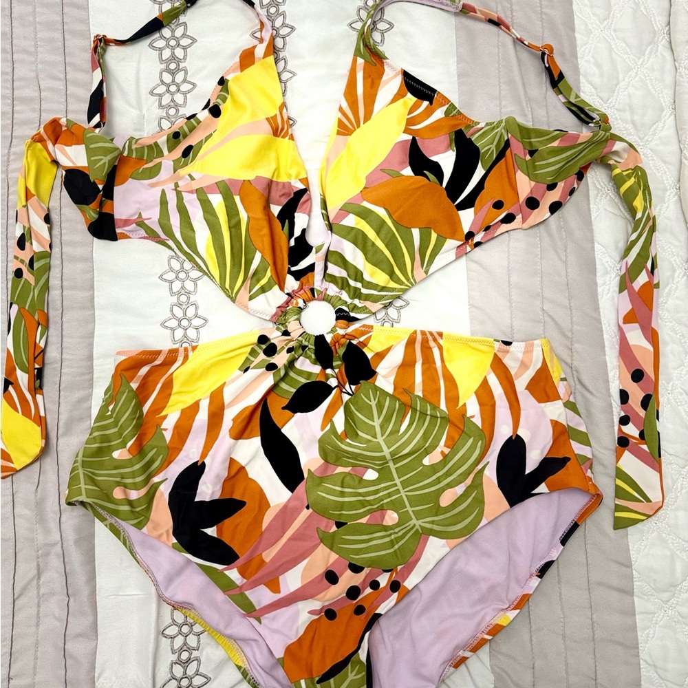 Bar III Multicolor Swimsuit with Leaf Design